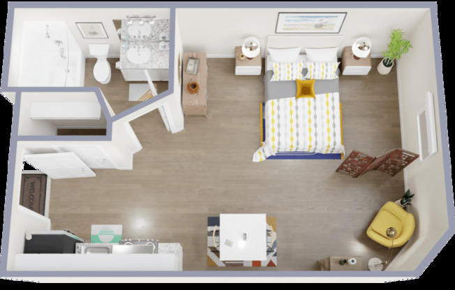 Studio, 1 bath, 376 sqft, $899