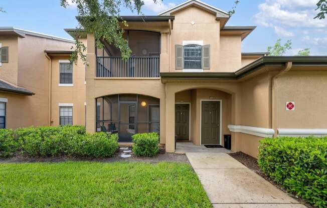 our apartments feature a walkway to the front door and a lawn