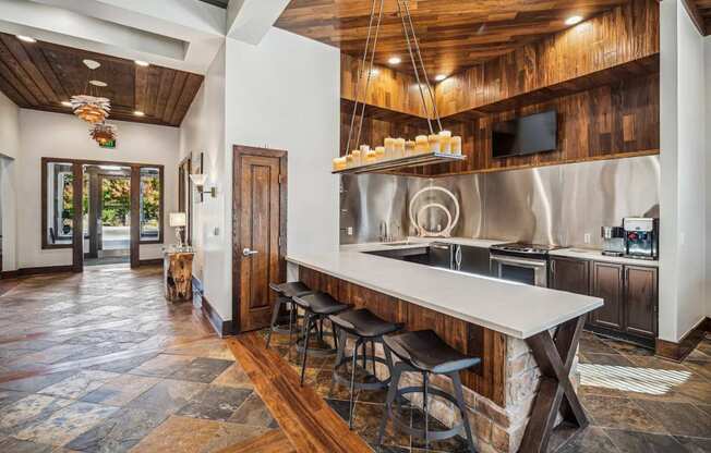 resident community kitchen at Berkshire Aspen Grove apartments