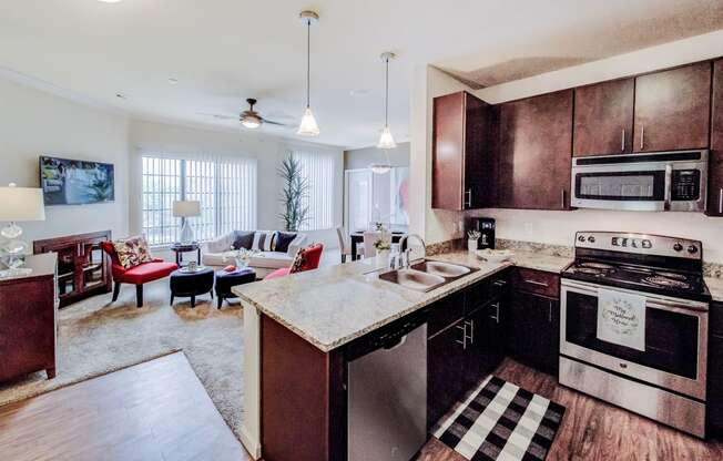 Le Mirage Apartments Kitchen and Living Room Apartment for rent near Odessa, TX