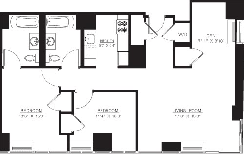 2 beds, 2 baths, 1,117 sqft, $6,167, Unit 44F