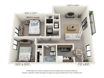 2 beds, 1.5 baths, 875 sqft, $910