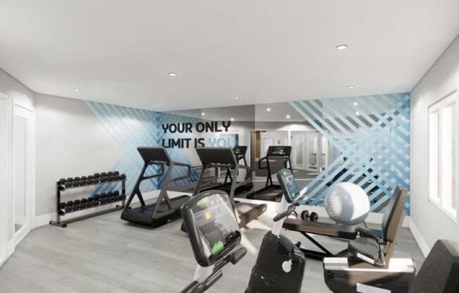 A workout room with treadmills and other exercise equipment at Aqua Bay Apartments in Naples, FL 34116