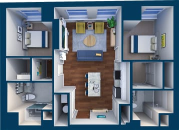 2 beds, 2 baths, 1,005 sqft, $1,751