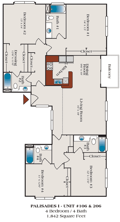 4 beds, 4 baths, 1,842 sqft, $5,650, Unit 106