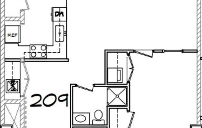 1 bed, 1 bath, 590 sqft, $1,250, Unit Apt 209
