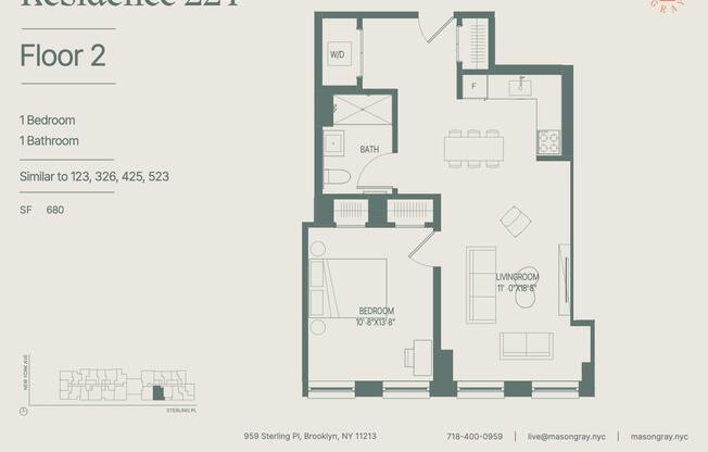 1 bed, 1 bath, $3,850, Unit 326