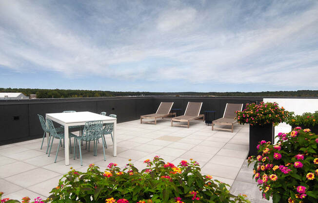 Rooftop deck with sunbathing chairs