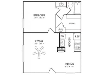 1 bed, 1 bath, 520 sqft, $1,004