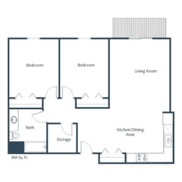 2 beds, 1 bath, 868 sqft, $900