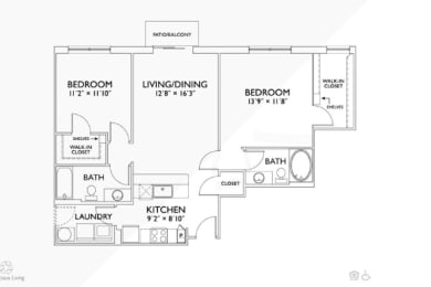 2 beds, 2 baths, 1,095 sqft, $1,845