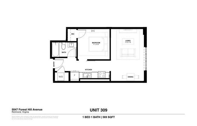 1 bed, 1 bath, 569 sqft, $1,420