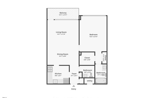1 bed, 1.5 baths, 780 sqft, $1,850, Unit 210N