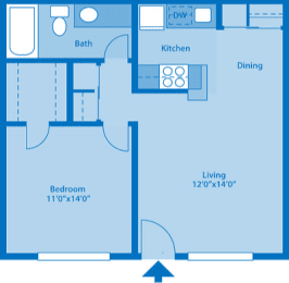 1 bed, 1 bath, 600 sqft, $814