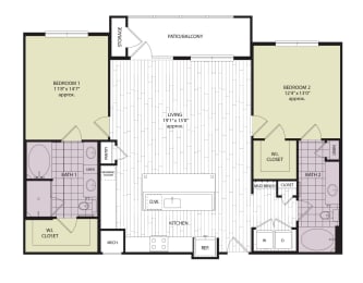 2 beds, 2 baths, 1,297 sqft, $2,271