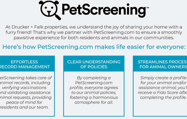 A poster explaining how PetScreening.com makes life easier for everyone.