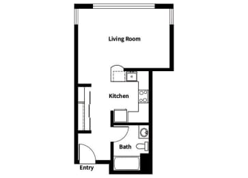 Studio, 1 bath, 459 sqft, $1,300