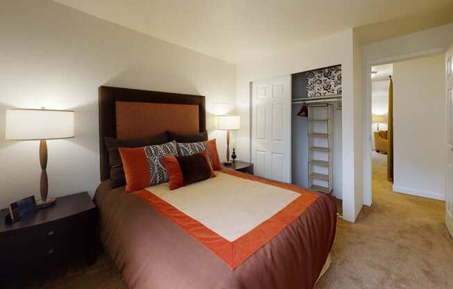 Bedroom with cozy bedat North Creek Apartments, Washington, 98208