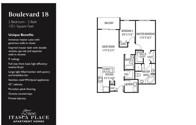 2 beds, 2 baths, 1,351 sqft, $2,300, Unit 518