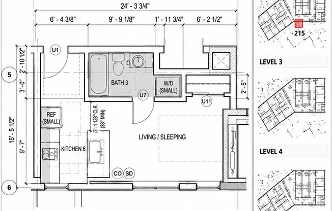Studio, 1 bath, 348 sqft, $1,217, Unit 215