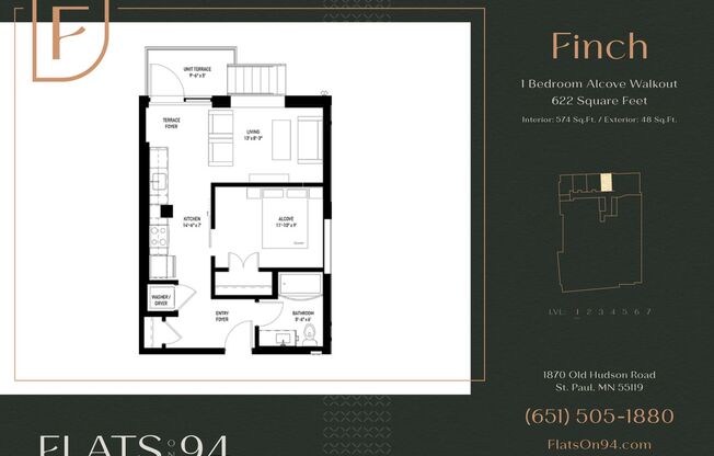 Studio, 1 bath, 574 sqft, $1,439, Unit 107 - Finch