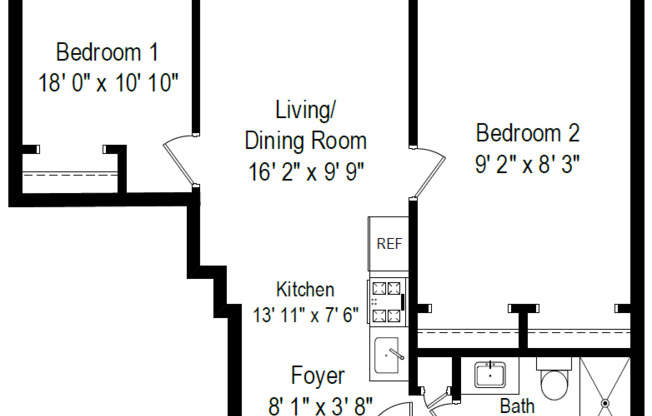 2 beds, 1 bath, 619 sqft, $2,395
