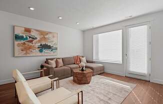 a living room with a couch and a coffee table