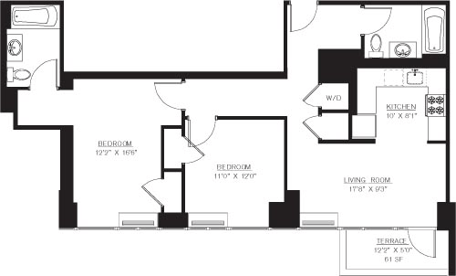 2 beds, 2 baths, 976 sqft, $5,111, Unit 07H