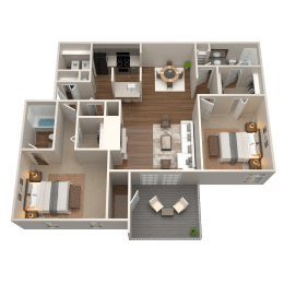 2 beds, 2 baths, 1,173 sqft, $1,377