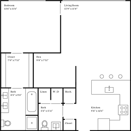 1 bed, 1.5 baths, 877 sqft, $2,257