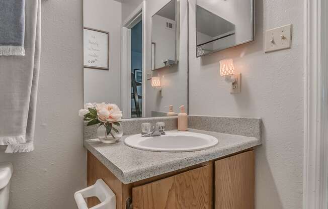 Bathroom Vanity With Mirror & Overhead Lights