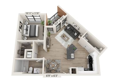 1 bed, 1 bath, 708 sqft, $1,666