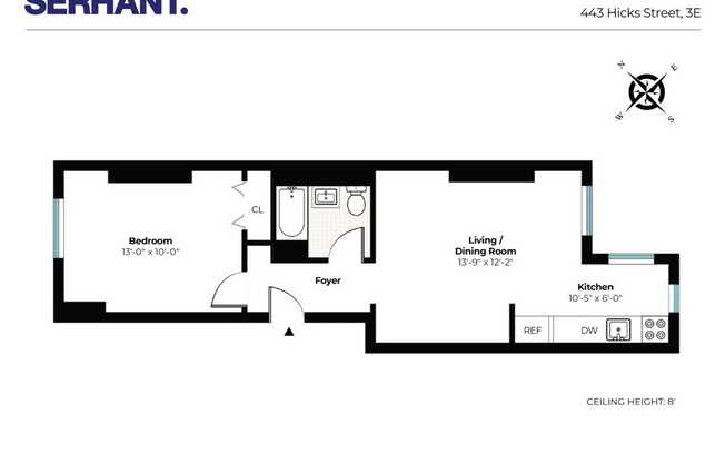 1 bed, 1 bath, 500 sqft, $3,200, Unit 3E