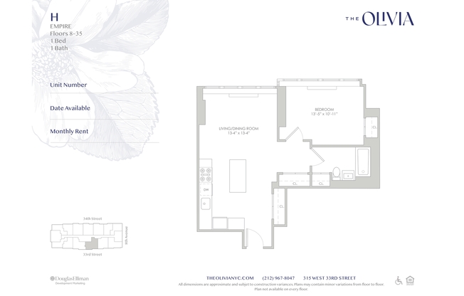 1 bed, 1 bath, 657 sqft, $5,675, Unit 35H