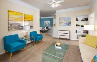 Ceiling Fan In Living Room at Abberly Place at White Oak Crossing Apartments, HHHunt Corporation, Garner, NC