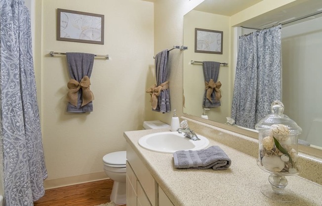Catalina Canyon apartment bathrooms with vanity sinks. 