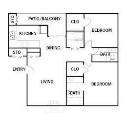 2 beds, 2 baths, 896 sqft, $1,115