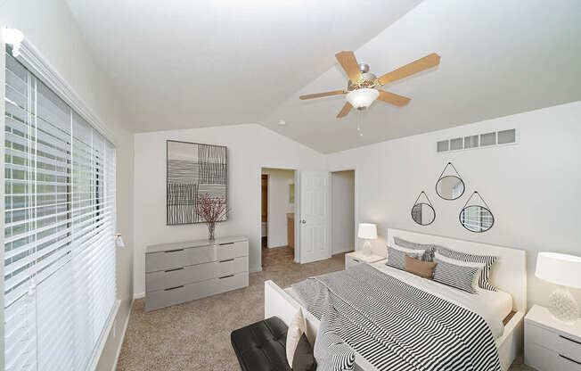Master bedroom with vaulted ceiling at Foxwood and The Hermitage, Michigan