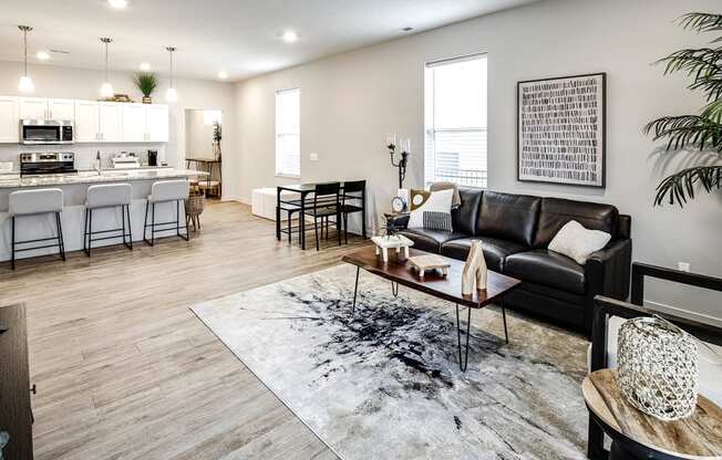 a living room with a couch and a table