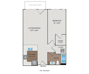 1 bed, 1 bath, 775 sqft, $1,490