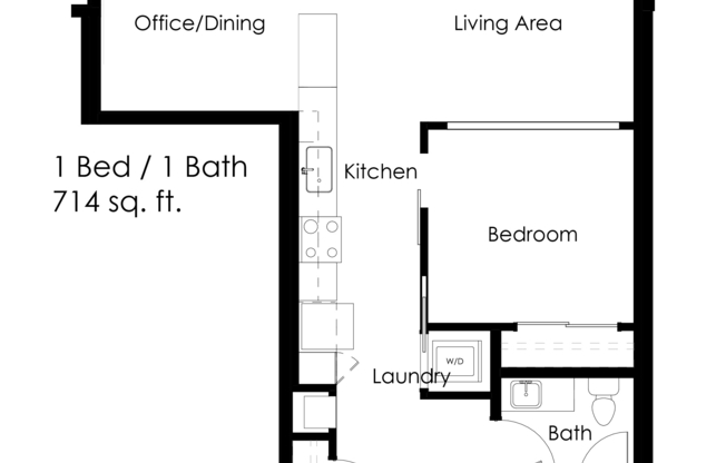 1 bed, 1 bath, 714 sqft, $1,575