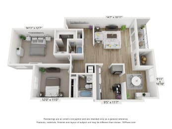 2 beds, 2 baths, 1,130 sqft, $1,815