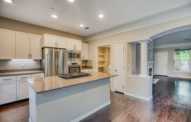 Expansive kitchen island in select homes