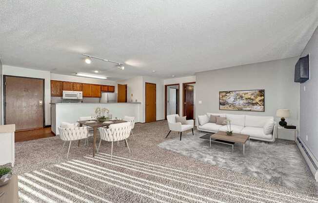 a living room with a couch and a table