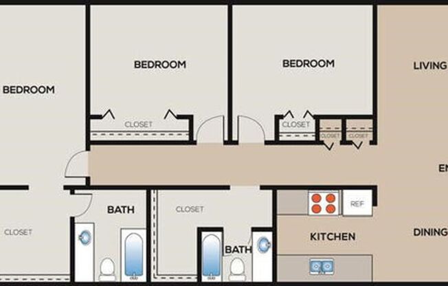 3 beds, 2 baths, 1,255 sqft, $1,830, Unit 822