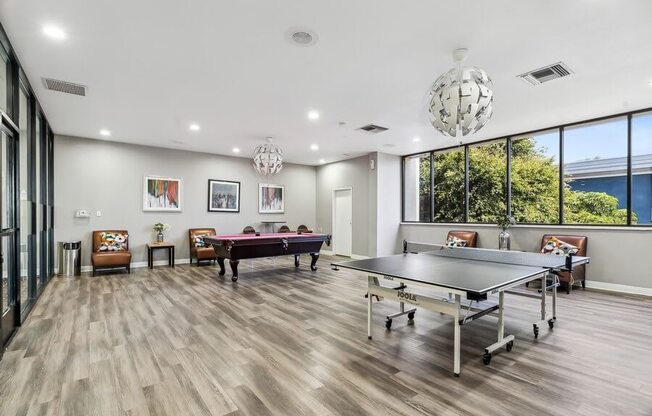 Recreation space with tables and billiards