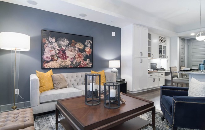 Luxury Vinyl Plank Flooring In Kitchen And Living Room at The Alastair at Aria Village, Sandy Springs, Georgia