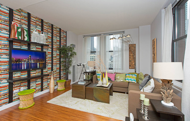 a living room with a couch and a tv