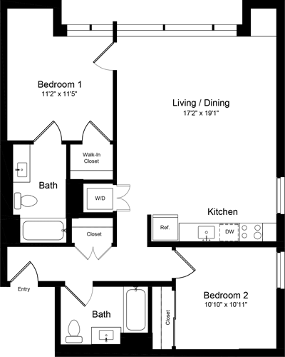 2 beds, 2 baths, 1,027 sqft, $5,605, Unit 602