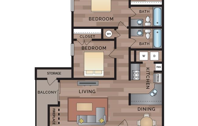 2 beds, 2 baths, 990 sqft, $1,153, Unit 369